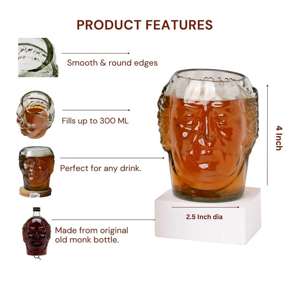 Small Old Monk Face Glasses 300ML (Set of 2)
