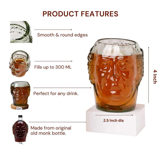 Small Old Monk Face Glasses 300ML (Set of 2)